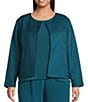 Eileen Fisher Plus Quilted Silk Round Neck Long Sleeve Jacket, Color:Habor - Image 1