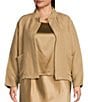 Eileen Fisher Plus Silk Linen Stand Collar Long Sleeve Box Jacket, Color:Biscuit - Image 1