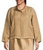 Eileen Fisher Plus Silk Linen Stand Collar Long Sleeve Box Jacket, Color:Biscuit - Image 4