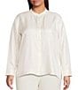Eileen Fisher Plus Silk Twill Mandarin Collar Long Sleeve Button Front Top, Color:Soft White - Image 1