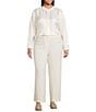 Eileen Fisher Plus Silk Twill Mandarin Collar Long Sleeve Button Front Top, Color:Soft White - Image 3