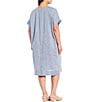 Color:Chambray - Image 2 - Plus Size Chambray Organic Linen Yarn Dyed Scoop Neck Short Sleeve Midi Shift Dress