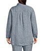 Color:Chambray - Image 2 - Plus Size Chambray Yarn Dyed Organic Linen Point Collar Long Sleeve Button-Front Shirt