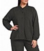 Eileen Fisher Plus Size Cotton-Blend Stripe Stitch Stand Collar Long Sleeve Elastic Hem Button-Front Jacket - Image 1