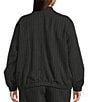 Eileen Fisher Plus Size Cotton-Blend Stripe Stitch Stand Collar Long Sleeve Elastic Hem Button-Front Jacket - Image 2