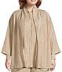 Eileen Fisher Plus Size Crinkle Shimmer High Collar Bracelet Sleeve Open Front Jacket, Color:Wheat - Image 1
