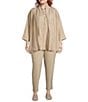 Eileen Fisher Plus Size Crinkle Shimmer High Collar Bracelet Sleeve Open Front Jacket, Color:Wheat - Image 3