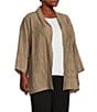 Color:Briar - Image 3 - Plus Size Crinkle Shimmer Vertical Pleat Wrist Length Sleeve Open Front Jacket
