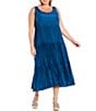 Color:Atlantis - Image 1 - Plus Size Crinkle Silk Scoop Neck Sleeveless A-Line Tiered Midi Dress