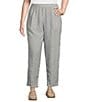 Color:White/Black - Image 1 - Plus Size Crinkled Striped Organic Linen Wide Tapered Leg Pull-On Ankle Pants
