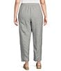 Color:White/Black - Image 2 - Plus Size Crinkled Striped Organic Linen Wide Tapered Leg Pull-On Ankle Pants