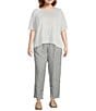 Color:White/Black - Image 3 - Plus Size Crinkled Striped Organic Linen Wide Tapered Leg Pull-On Ankle Pants