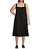 Color:Black - Image 1 - Plus Size Delave Organic Linen Scoop Neck Sleeveless Ruched Cami Shift Dress