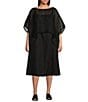 Color:Black - Image 3 - Plus Size Delave Organic Linen Scoop Neck Sleeveless Ruched Cami Shift Dress