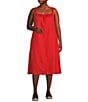 Color:Flame - Image 1 - Plus Size Delave Organic Linen Scoop Neck Sleeveless Ruched Cami Shift Dress