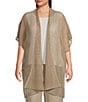 Color:Natural - Image 1 - Plus Size Delave Organic Linen Short Sleeve Open-Front Cardigan