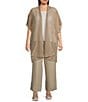 Color:Natural - Image 3 - Plus Size Delave Organic Linen Short Sleeve Open-Front Cardigan