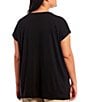 Color:Black - Image 2 - Plus Size Fine Stretch Knit Jersey V-Neck Cap Sleeve Long Boxy Top