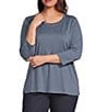 Eileen Fisher Plus Size Jersey Knit Round Neck 3/4 Sleeve Tee - Image 1