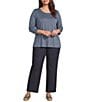 Eileen Fisher Plus Size Jersey Knit Round Neck 3/4 Sleeve Tee - Image 3