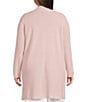 Color:Crystal Pink - Image 2 - Plus Size Merino Wool Crepe Long Sleeve Side Slit Open-Front Cardigan