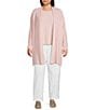 Color:Crystal Pink - Image 3 - Plus Size Merino Wool Crepe Long Sleeve Side Slit Open-Front Cardigan