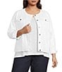 Eileen Fisher Plus Size Organic Cotton Blend Denim Round Neck Long Sleeve Patch Pocket Jacket - Image 1