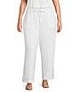 Eileen Fisher Plus Size Organic Cotton Blend Waffle Doubleknit Drawstring Wide Ankle Pants, Color:Soft White - Image 1