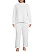 Eileen Fisher Plus Size Organic Cotton Blend Waffle Doubleknit Drawstring Wide Ankle Pants, Color:Soft White - Image 3