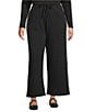 Eileen Fisher Plus Size Organic Cotton Blend Waffle Doubleknit Drawstring Wide Ankle Pants, Color:Black - Image 1