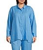 Eileen Fisher Plus Size Organic Handkerchief Linen Point Collar Long Sleeve Button-Front Shirt, Color:Azure - Image 1