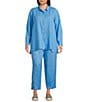 Eileen Fisher Plus Size Organic Handkerchief Linen Point Collar Long Sleeve Button-Front Shirt, Color:Azure - Image 3