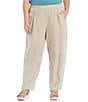 Color:Undyed Natural - Image 1 - Plus Size Organic Linen Ankle Pleated Lantern Leg Pull-On Ankle Pants