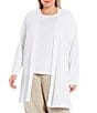 Color:White - Image 1 - Plus Size Organic Linen Blend Open Front Long Cardigan