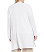 Color:White - Image 2 - Plus Size Organic Linen Blend Open Front Long Cardigan