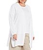 Color:White - Image 3 - Plus Size Organic Linen Blend Open Front Long Cardigan