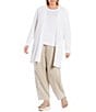 Color:White - Image 4 - Plus Size Organic Linen Blend Open Front Long Cardigan