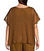 Color:Bronze - Image 2 - Plus Size Organic Linen Delave Gauze Scoop Neck Short Sleeve Sweater