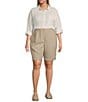 Color:Unnatural - Image 3 - Plus Size Organic Linen Elastic Waist Flat Front Shorts