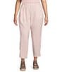 Color:Crystal Pink - Image 1 - Plus Size Organic Linen Lantern-Leg Pull-On Cropped Pants