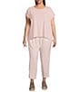 Color:Crystal Pink - Image 4 - Plus Size Organic Linen Lantern-Leg Pull-On Cropped Pants