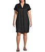 Eileen Fisher Plus Size Organic Linen Notch Collar Cap Sleeve Shirtdress, Color:Black - Image 1