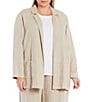 Color:Undyed Natural - Image 1 - Plus Size Organic Linen Notch Lapel Collar Long Sleeve Pocketed Open-Front Long Blazer