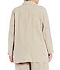 Color:Undyed Natural - Image 2 - Plus Size Organic Linen Notch Lapel Collar Long Sleeve Pocketed Open-Front Long Blazer