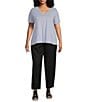 Eileen Fisher Plus Size Organic Linen Pleated Lantern Ankle Pants, Color:Black - Image 3
