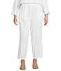 Eileen Fisher Plus Size Organic Linen Pleated Lantern Ankle Pants, Color:White - Image 1