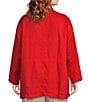 Color:Flame - Image 2 - Plus Size Organic Linen Stand Collar Long Sleeve Zip Front Jacket