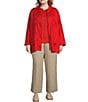 Color:Flame - Image 3 - Plus Size Organic Linen Stand Collar Long Sleeve Zip Front Jacket
