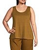 Color:Bronze - Image 1 - Plus Size Organic Linen Stretch Jersey Knit Scoop Neck Sleeveless Relaxed Fit Tank
