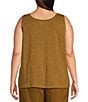 Color:Bronze - Image 2 - Plus Size Organic Linen Stretch Jersey Knit Scoop Neck Sleeveless Relaxed Fit Tank
